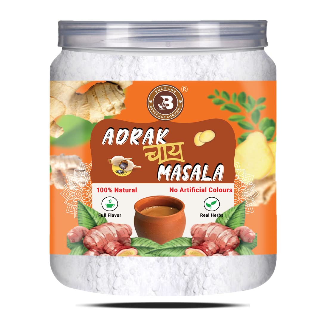 Brew Lab Pure & Natural Adrak Chai Masala Powder | No Added Flavor Ginger Masala Tea Plastic Bottle (100 g)