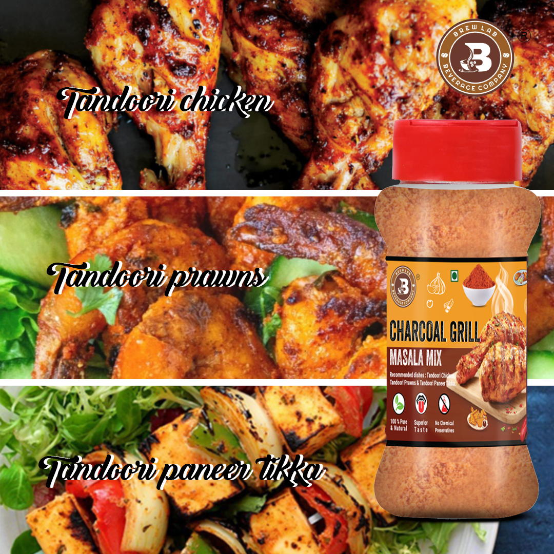 Brew Lab Pure & Natural Charcoal Grill Masala Mix | Smoky Taste | No added colors (100 g)