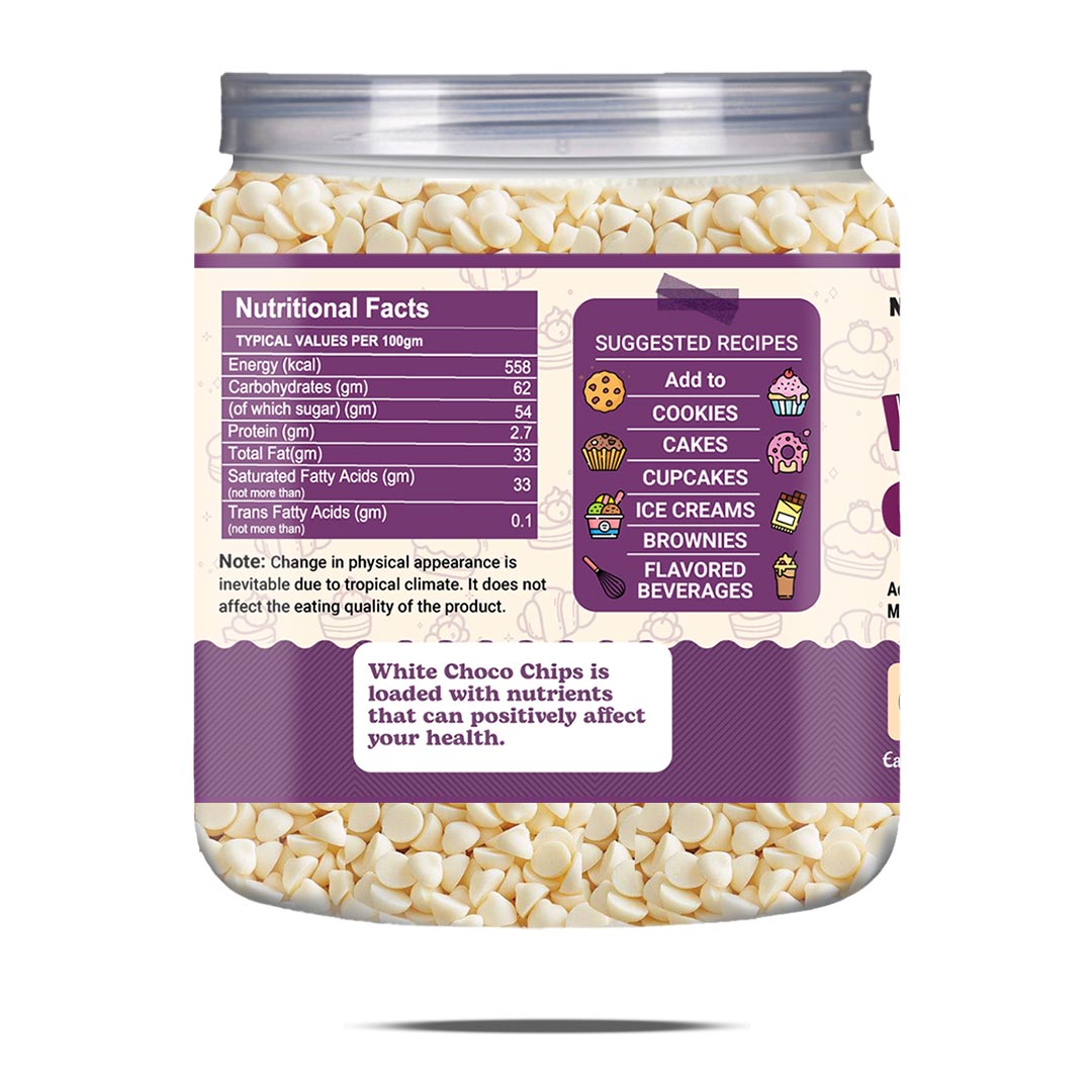 Brew Lab Pure White Chocolate Chips for Cake toppings Cooking & Baking Chips for Cakes, Cookies, Brownies, Muffins, Pancakes | Decoration & Baking | 250 gm