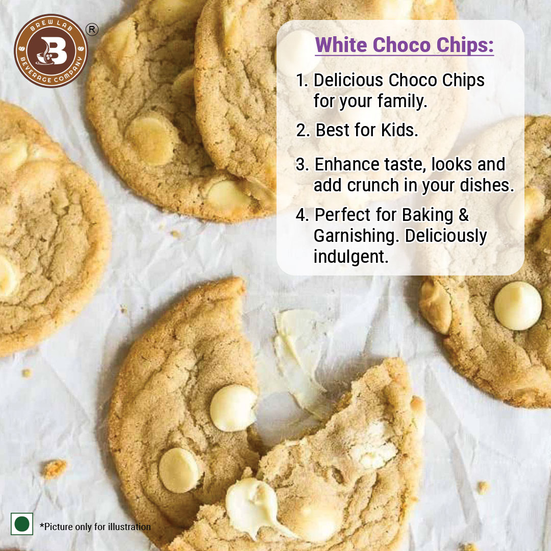 Brew Lab Pure White Chocolate Chips for Cake toppings Cooking & Baking Chips for Cakes, Cookies, Brownies, Muffins, Pancakes | Decoration & Baking | 250 gm