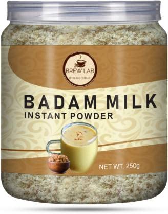 Brew Lab Delicious Ready to Use Badam Milk Mix with Real pieces of Badam and Flavour of Kesar, Pista, Elaichi | Almond Milk | Flavored Milk Powder | Chabeel Powder-250 gm