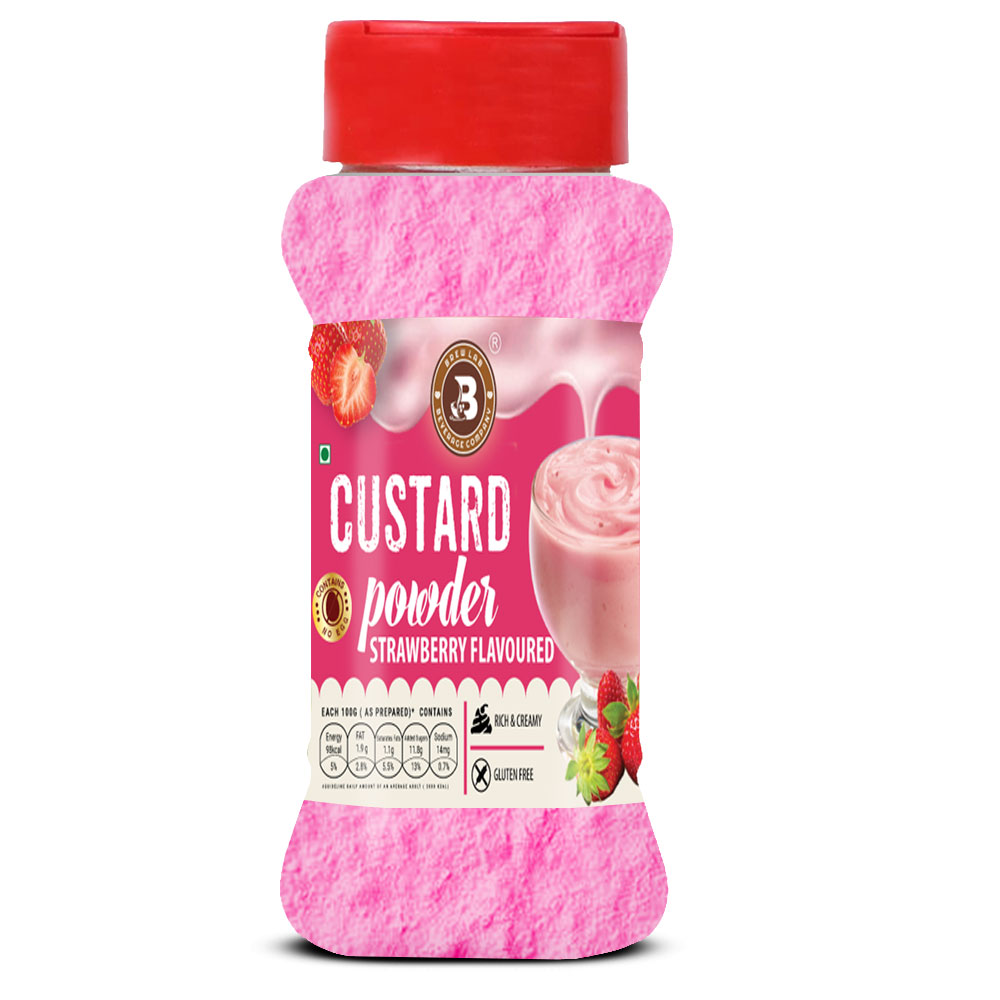 Brew Lab Rich & Creamy Strawberry Flavour Custard Powder | Good Source Of Energy | 100 g