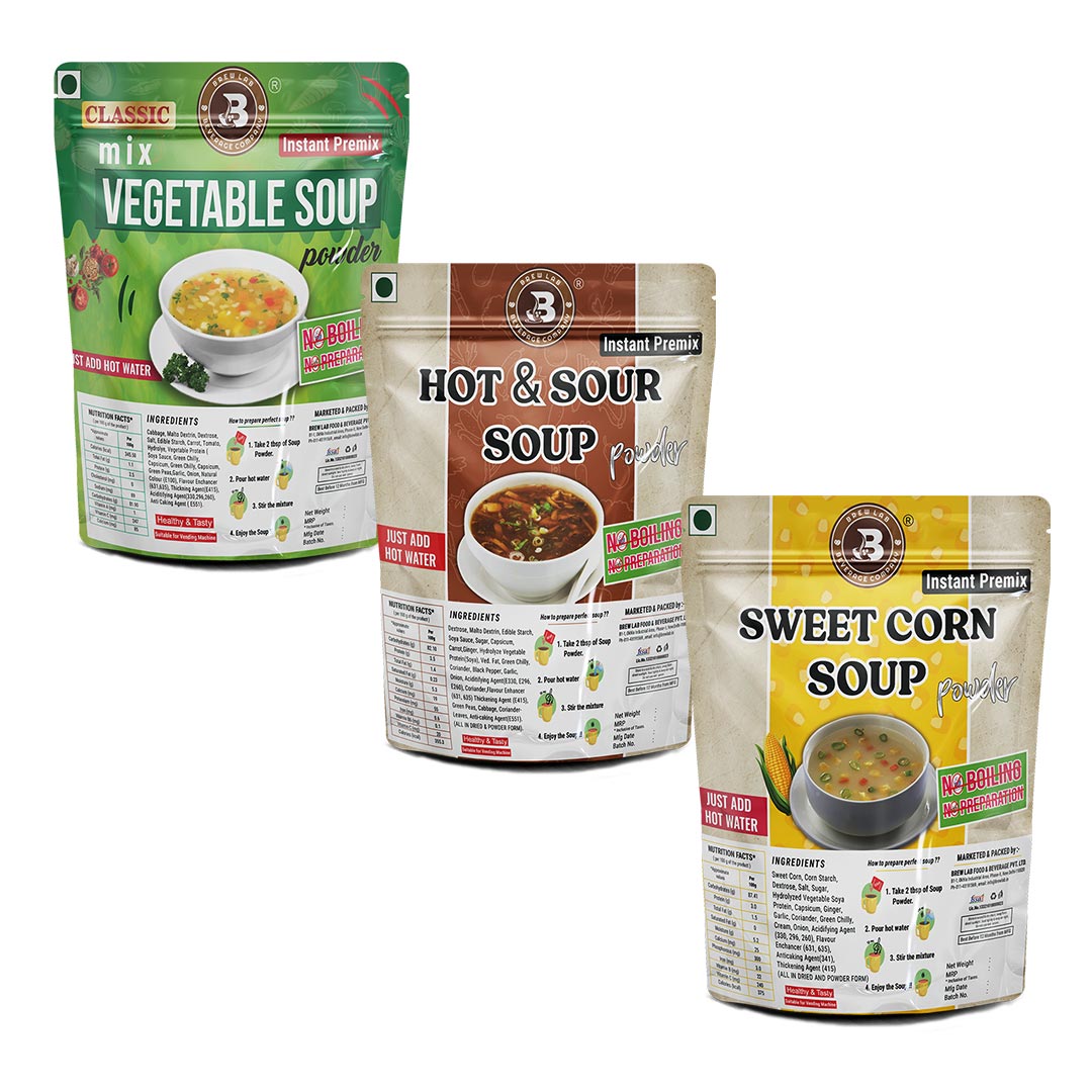 Brew Lab Soup Combo of Mix Veg50gm+Hot & Sour Soup-50g+Sweet Corn Soup-50 gm Powder Mix Instant Premix (Pack of 3, 150 g)