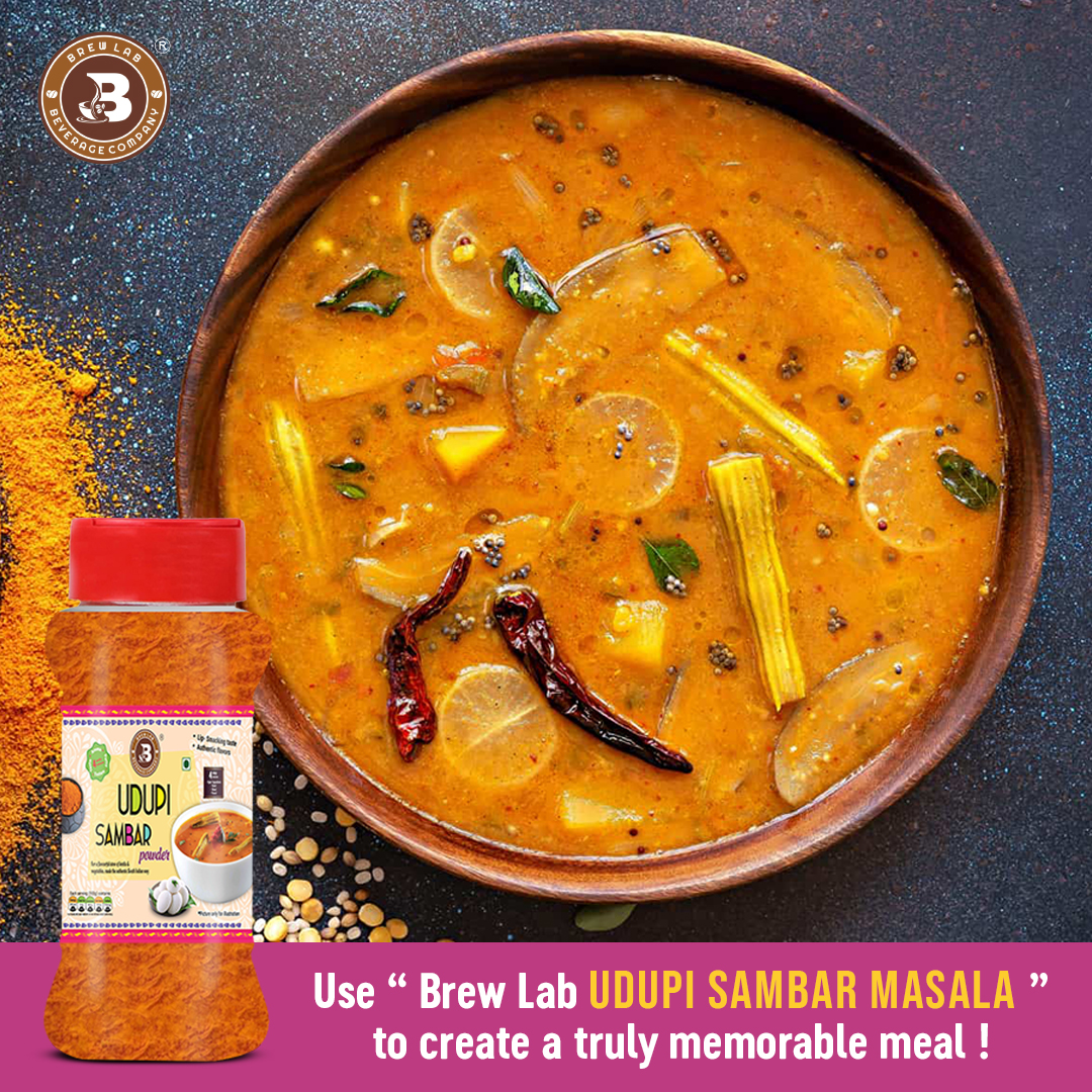 Brew Lab South Indian Udupi Sambar Masala | Authentic, mouth watering South Indian Spice | Pure Spice Mix for Daily Cooking-100 gm