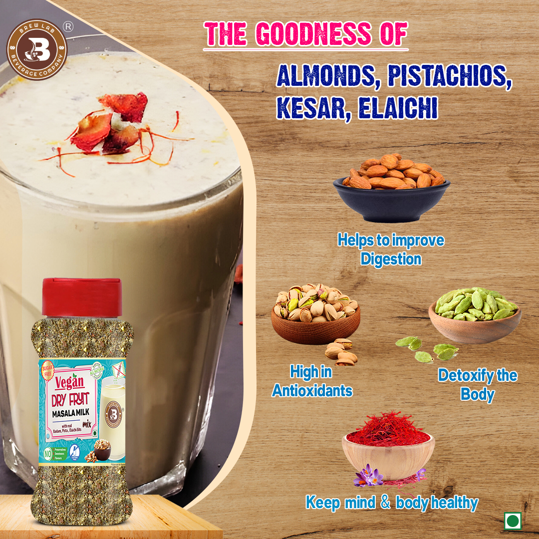Brew Lab Sugar Free Vegan Dry Fruit Masala Milk | Plant Based & Lactose Free Milk Powder | (100 g)