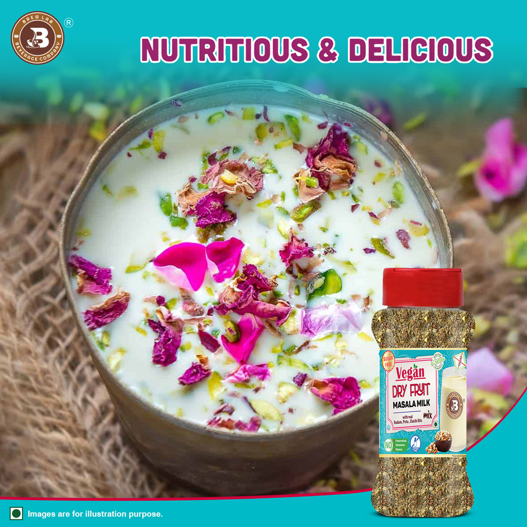 Brew Lab Sugar Free Vegan Dry Fruit Masala Milk | Plant Based & Lactose Free Milk Powder | (100 g)