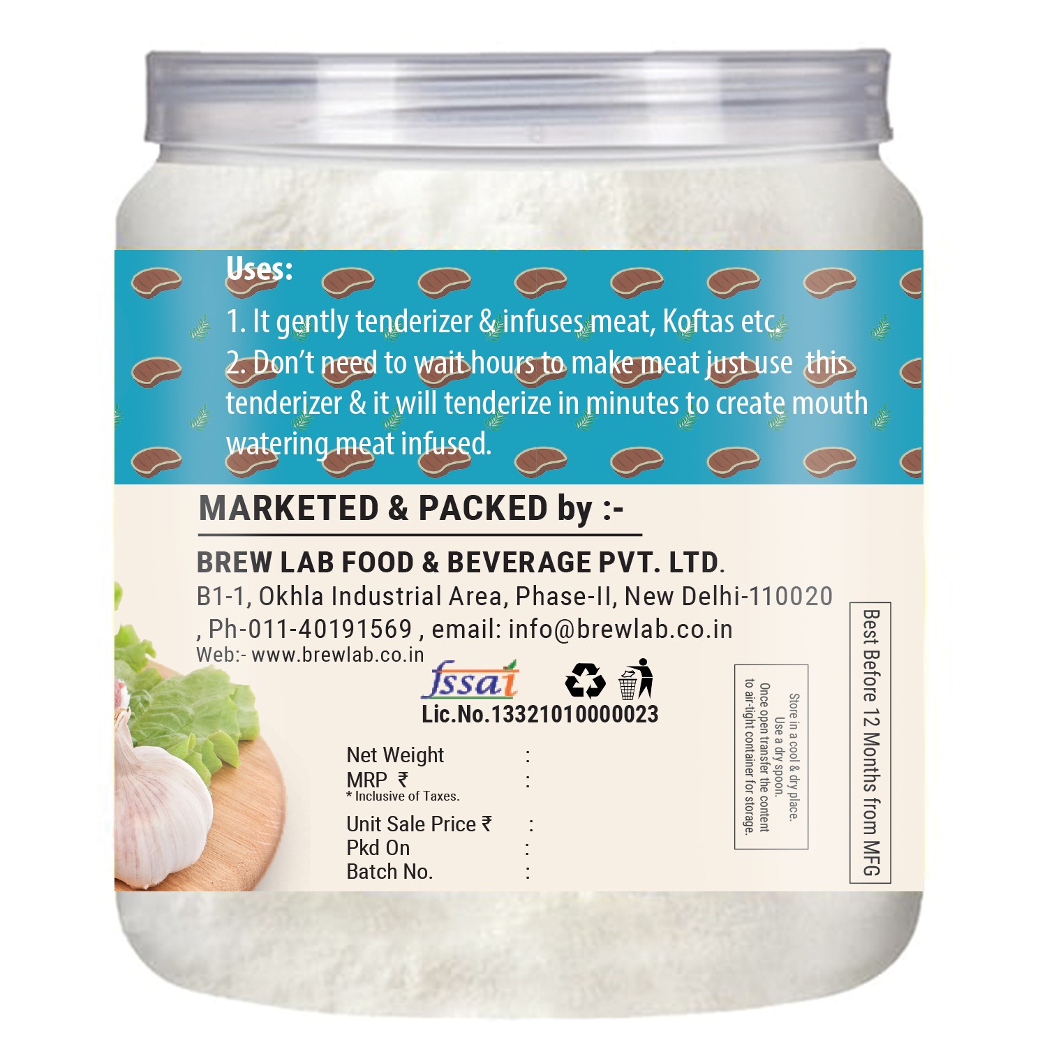 Brew Lab Veg & Gluten Free Tenderizer Powder for Softening Meat, Koftas | BBQ Rub-250g (250 g)
