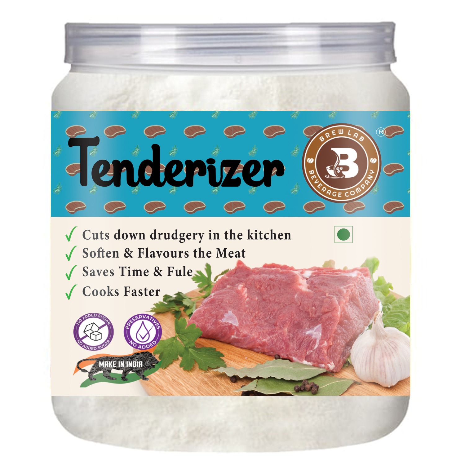 Brew Lab Veg & Gluten Free Tenderizer Powder for Softening Meat, Koftas | BBQ Rub-250g (250 g)