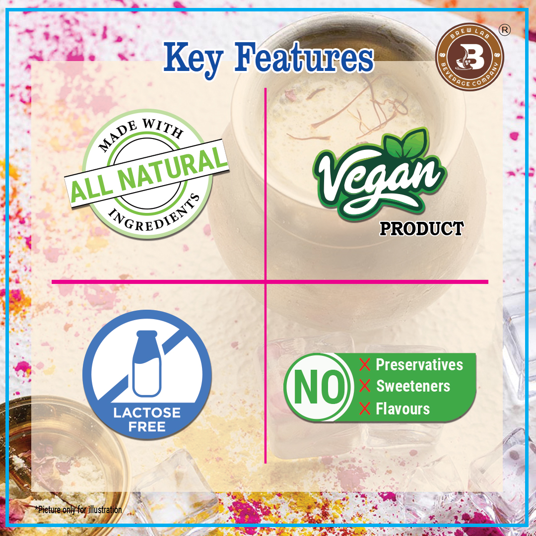 Brew Lab Vegan Thandai Drink Mix with Badam, Kesar and Elaichi | 100% Plant Based, Gluten Free, Lactose Free, Dairy Free | No Added Preservatives 250 gm