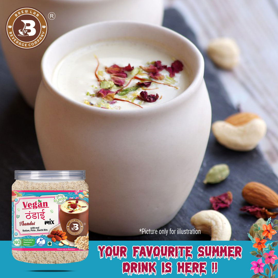 Brew Lab Vegan Thandai Drink Mix with Badam, Kesar and Elaichi | 100% Plant Based, Gluten Free, Lactose Free, Dairy Free | No Added Preservatives 250 gm