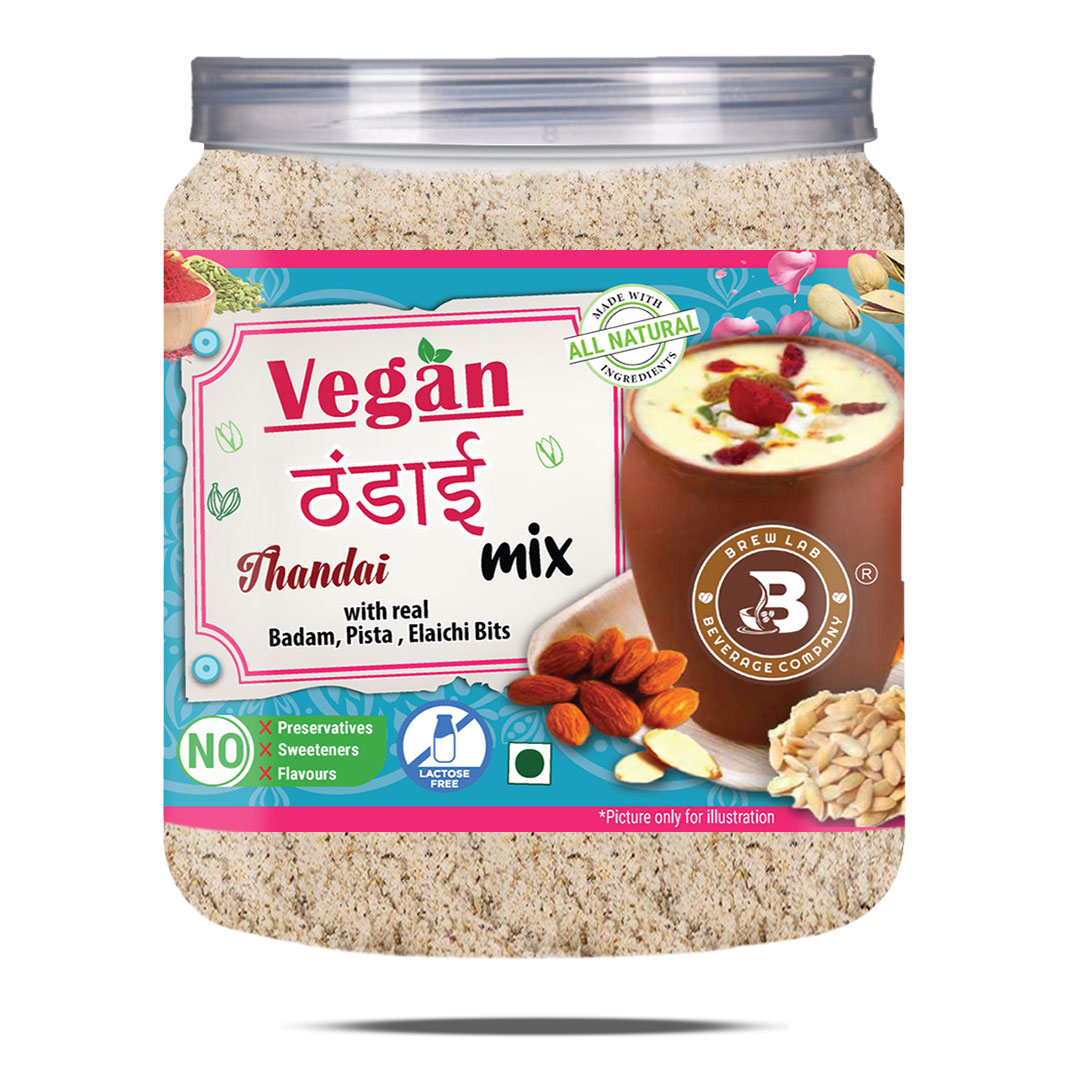 Brew Lab Vegan Thandai Drink Mix with Badam, Kesar and Elaichi | 100% Plant Based, Gluten Free, Lactose Free, Dairy Free | No Added Preservatives 250 gm