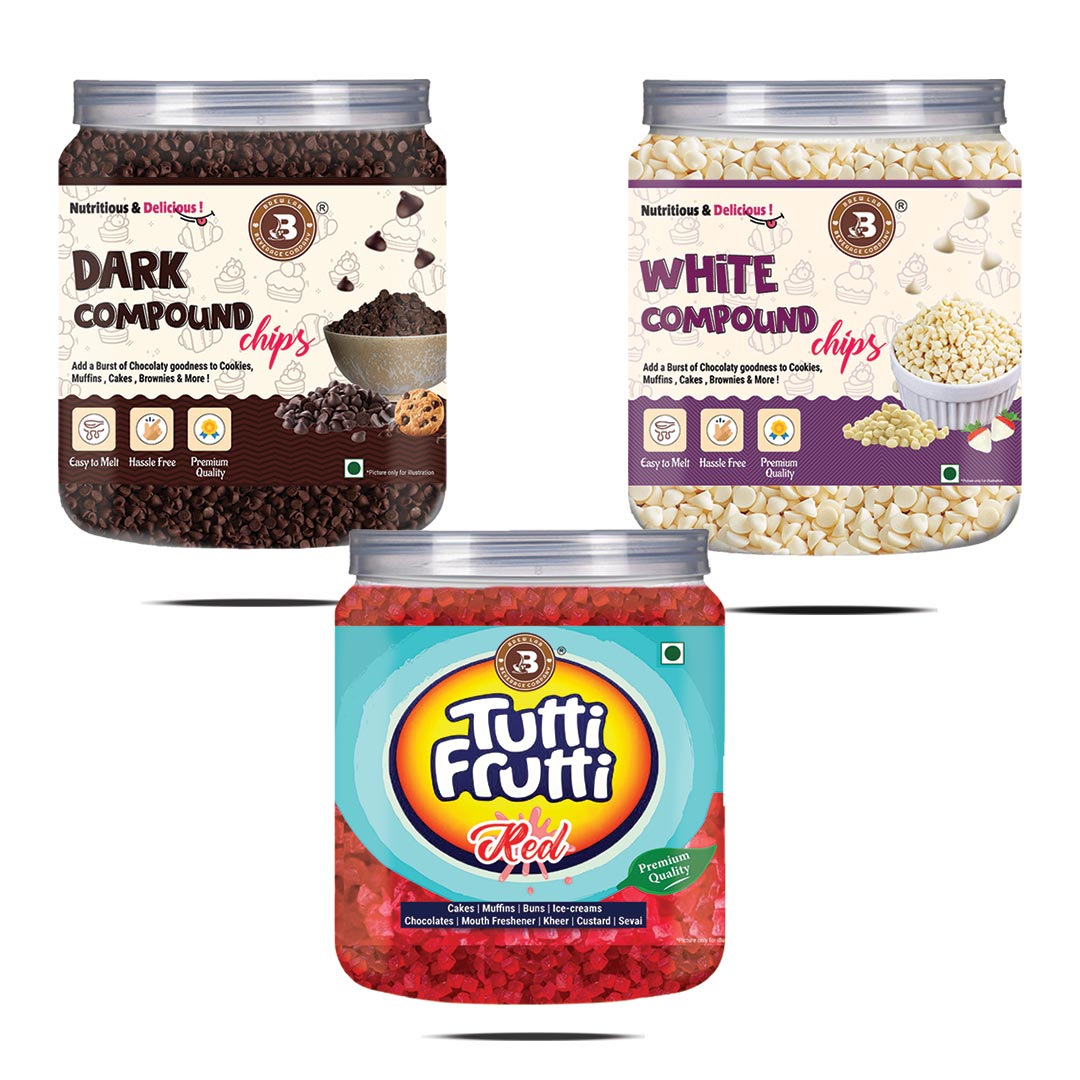 Brew Lab White+Dark+ Tutti Frutti Combo | Ice-Cream Decoration Combo | Cake Decoration Combo | 250 gm X 3